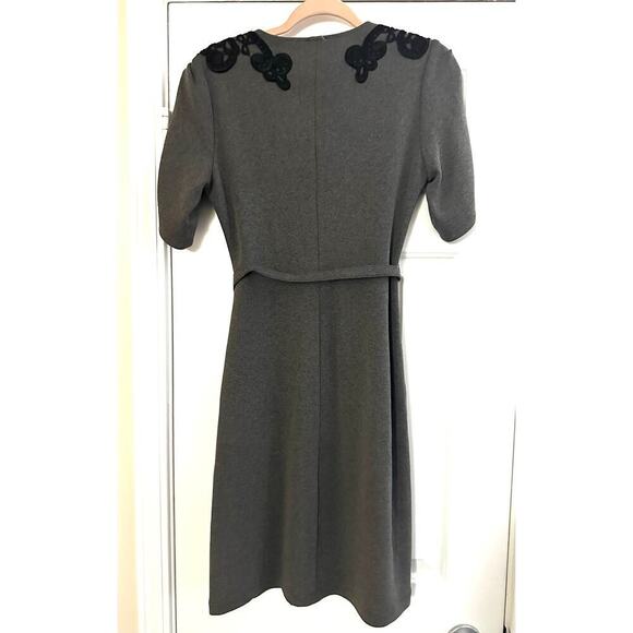 Yoana Baraschi Anthropologie Gray Black Embellished Silk Belted Dress - Sz 4 - Picture 4 of 6